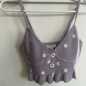 For Love and Lemons Purple Daisy Cropped Tank